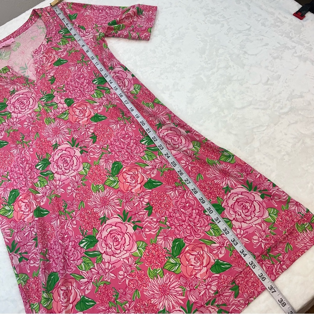 Lilly Pulitzer 100% Silk Rose Floral Split Neck SS Dress Pink Sz 8 No Belt - Picture 8 of 12